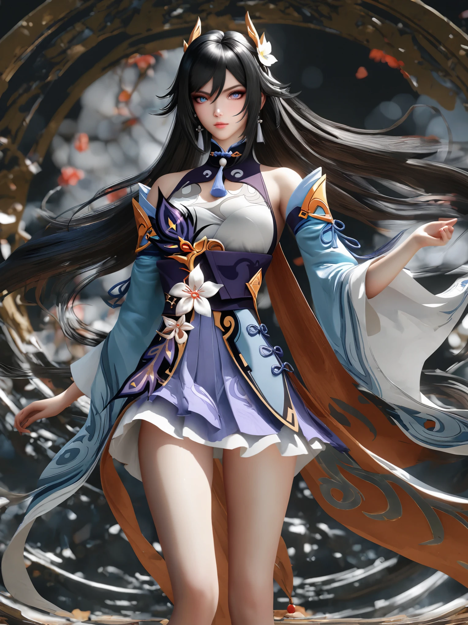 diy32，Highest quality, ultra-high definition, masterpieces, 8k, realistic, anime styled, 3d render，anime girl with long black hair and blue eyes in a blue dress, keqing from genshin impact, by Yang J, heise jinyao, loong, g liulian art style, zhongli from genshin impact, zhao yun, beautiful young wind spirit, handsome guy in demon slayer art, xianxia hero, liang xing
