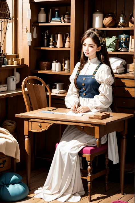 best quality,4k,8k,highres,masterpiece:1.2,ultra-detailed,realistic,photorealistic:1.37,a girl in a tailor shop,fine needlework,...