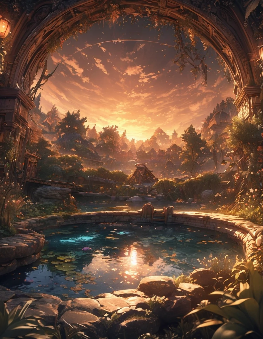 Meisterwerk, beste Qualität, extrem detailliertes CG Unity 8k-Hintergrundbild, ein zauberhafter Teich am Abend, Fein detailliert, filmische Beleuchtung, highres, 12k
.Super-Weitwinkel（（（Meisterwerk）））, （（beste Qualität））,（（komplizierte Details））,（（surreal））（8K）