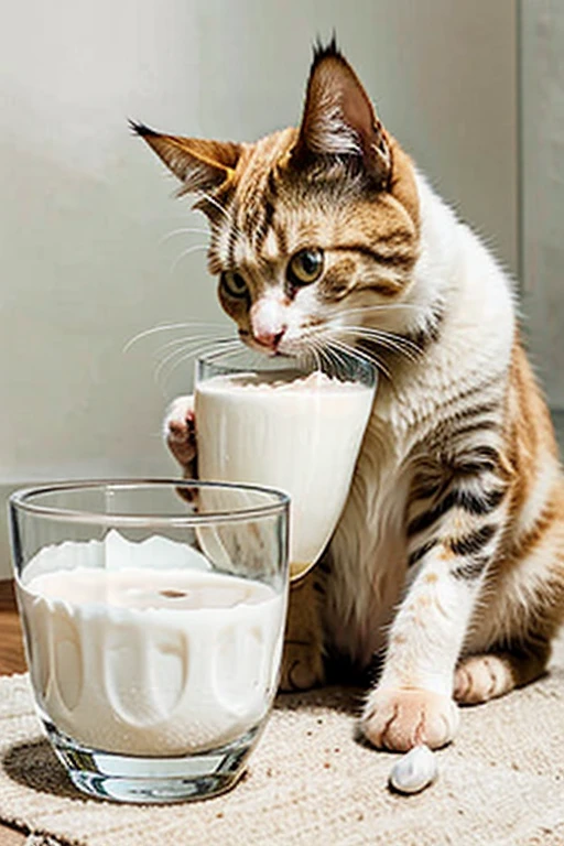 a very cute cat drinking its bowl of milk, ultra-realistic