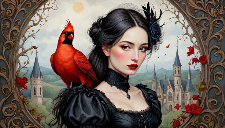 cute gothic raven with roses in a graveyard - SeaArt Al - Free Al Art ...