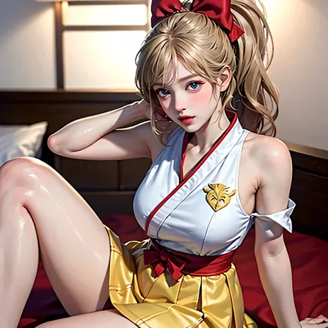 masterpiece, super high quality cg, highest quality, perfect picture, alone, lydia sobieska (iron fist, blonde hair with high po...