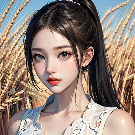 korean woman, (masterpiece, beautiful person, ),  there is farming in the countryside., (there is (cut wheat: 1.4)), fertilize, ...