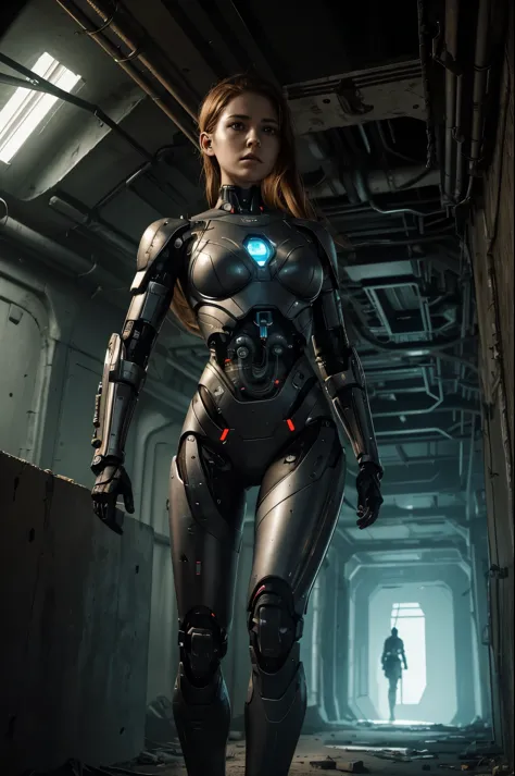 A female cyborg with superhuman abilities slowly makes her way through a dark, abandoned bunker. Her metal joints and titanium l...