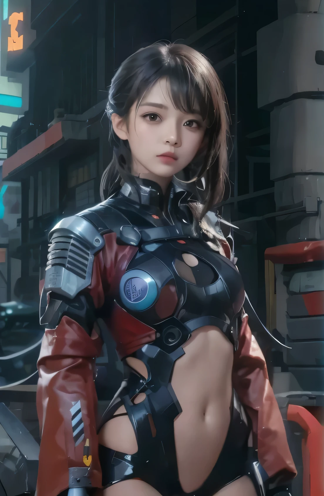 Anime fille wearing futuristic suit posing in front of the city, cute fille, cyberpunk anime fille mech, cyberpunk anime fille, female cyberpunk anime fille, Beautiful fille, Mecha cyber armor fille, art animé cyberpunk numérique, fille, 赛博朋克Beautiful fille,  - fille, femme anime parfaite, Cyberpunk numérique - Art d&#39;animation, art cyberpunk animé，nombril exposé，peau texturée，muscles abdominaux