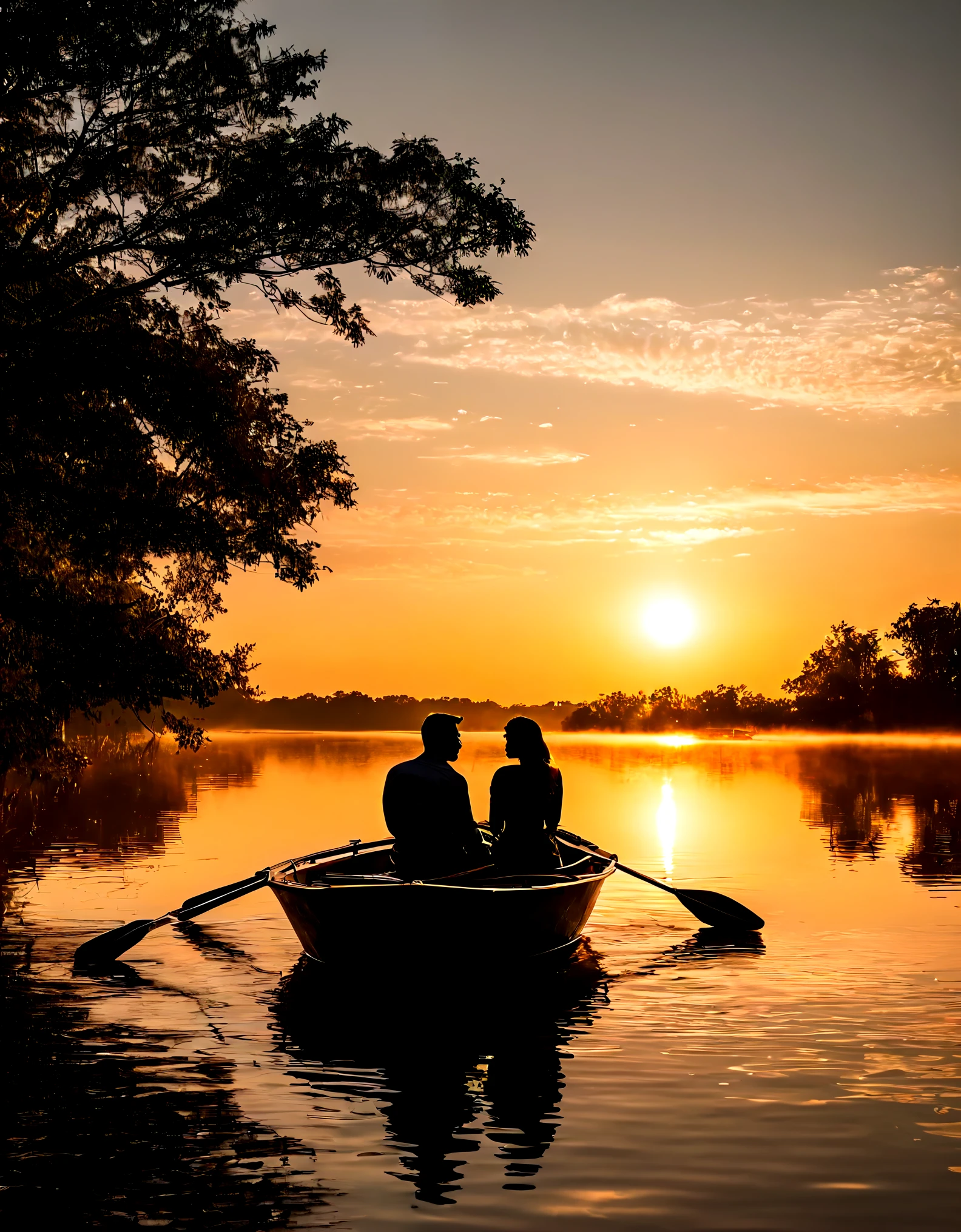 pós-imagem, fechar-se, ponto de fuga, de cima, Ultra HD, Obra de arte, detalhes altos, alta qualidade, premiado, melhor qualidade, melhor qualidade, alta resolução, 16K，lagoa dourada，pôr do sol，Espumante，（Fundo retroiluminado de casal no barco） ，Silhueta，Equipamento:SONYA77(estar sozinho) [SONY（SONY）câmera digital] lente:70-300mm f4-5.6 hora do SSM:24/09/2017 17:37:02 Obturador:1/Abertura 8000:f/6.3 focal length:Sensibilidade de 300 mm:0