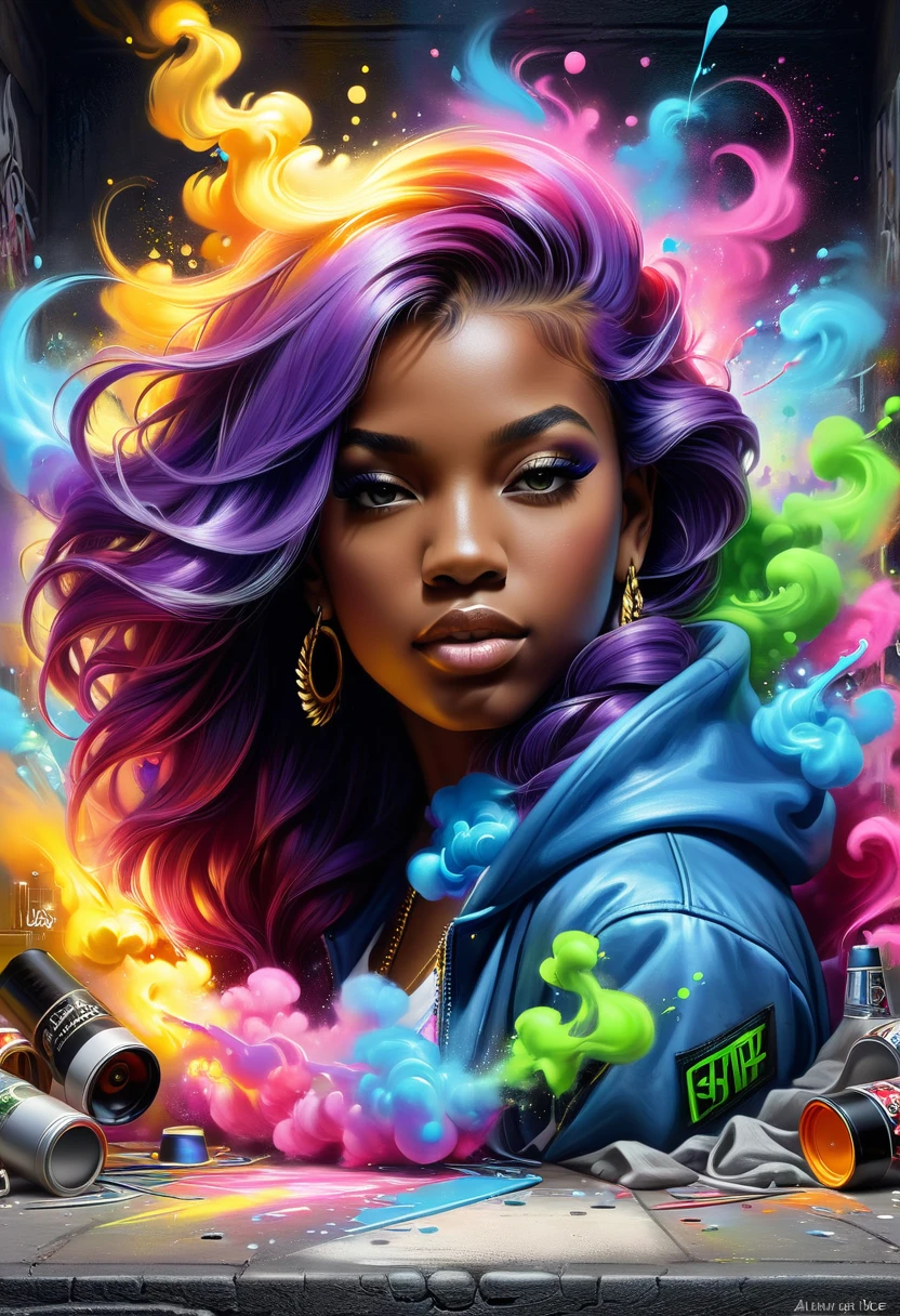 hip hop art by Alan lee, concept art,digital art,digital painting,fine art,oil painting,trending on artstation, global illumination, vivid color, vibrant, graffiti airbrushing techniques, high definition, accent lighting, contrasted with bright paint colors, by Squal92i