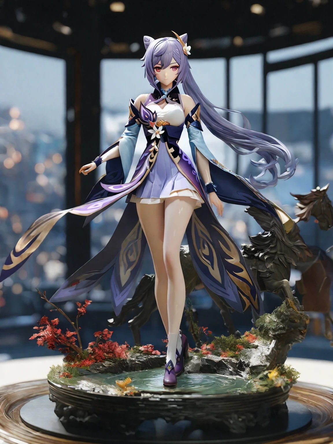 diy17，Highest quality, ultra-high definition, masterpieces, 8k, realistic, anime styled, 3d render，araffe statue of a woman with blue hair and a blue dress, keqing from genshin impact, 3 d render character art 8 k, 8k high quality detailed art, zhongli from genshin impact, anime figurine, ( highly detailed figure ), anime highly detailed, game cg, 8k octae render photo, super highly detailed