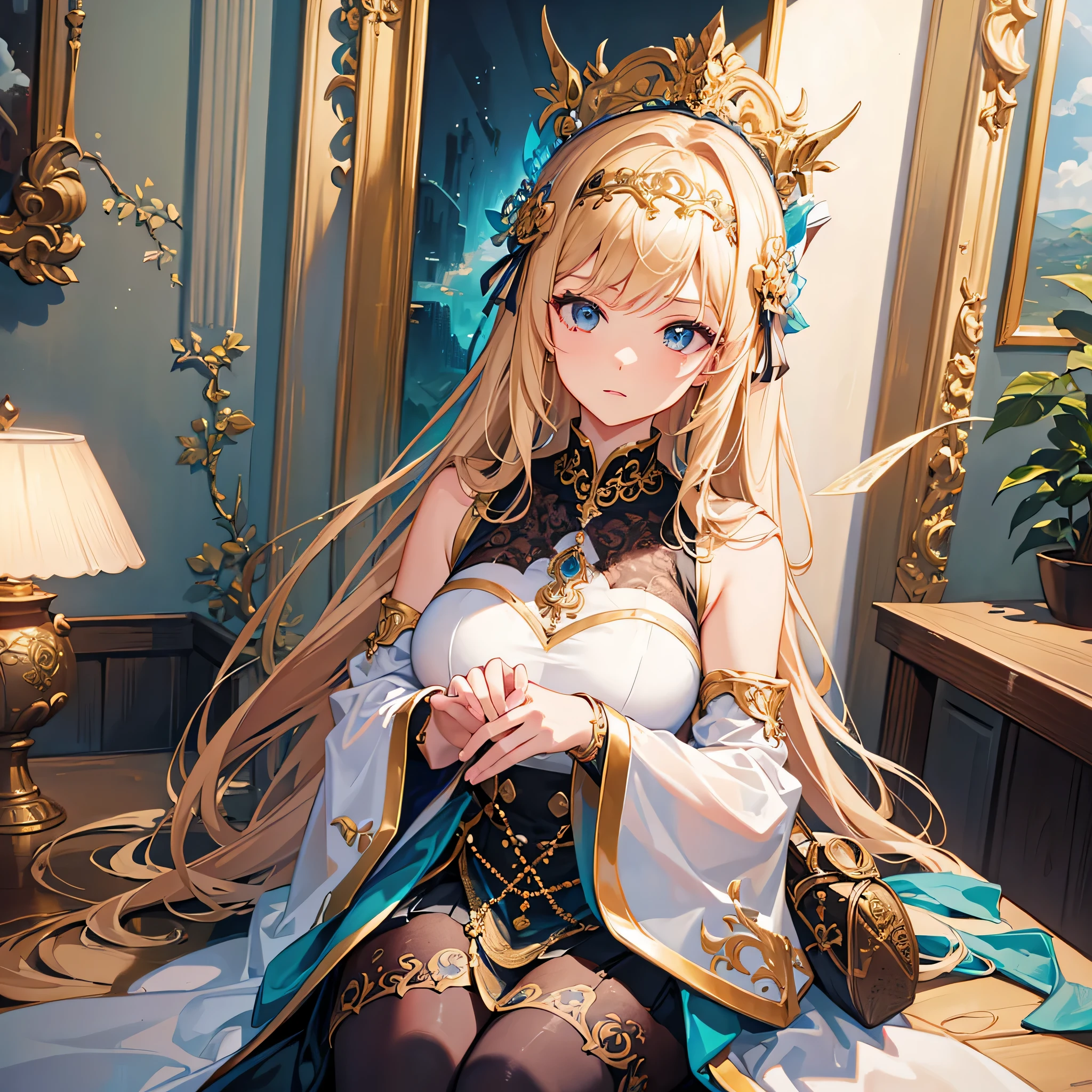 (masterpiece, highest quality),  intricate details, 8K, art station, wallpaper, official art, head band, sharp focus,, 1 girl,