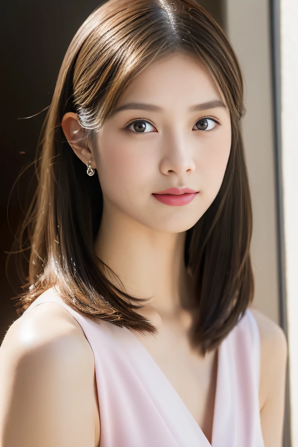 ((highest quality, 8K, masterpiece :1.3)), (realistic, Photoreal:1.4), sharp focus：1.2, 
Bright colors, professional level, shallow depth of field, 
20-year-old, (Half Japanese and half German woman), 1 person, A beautiful face with intelligence, 
Supple body :1.3, model body shape:1.5, 頭w:1.4, perfect style：1.4, 
narrow shoulders, beautiful clavicle, long and thin legs, The beauty of slim abs :1.2, thin waist :1.2, 
super detailed skin, Fair skin, Shiny skin, 
super detailed face, slim facial contour, beautiful small face, Beautiful lined nose, 
super detailed eyes, long slit eyes, brown eyes, double eyelid, beautiful thin eyebrows, fine long eyelashes, 
super detailed lips, plump lips, glossy pink lips, flushed cheeks, beautiful teeth, 
Beautiful actress&#39;s ennui makeup, pink lipstick, silver necklace, earrings, 
light brown hair, delicate soft hair, 
(hair up, ponytail :1.2), layer cut, (dull bangs:1.2), 
(Dress up with trendy fashion:1.2), 
gentle smile, open mouth half way, Enchanted expression, stare at the camera, 
(Full body image from the waist), dynamic lighting, 

((She is completely naked and wearing a thin blouse.)),  
(perfect breast shape, B cup:1.2), A small pink areola, 
She has a cute plump butt, My thighs are dazzling, 
(standing in a beautiful posture:1.2), 
(facing forward, Show me your whole body, pay attention to your feet:1.4), 

White House on Santorini, blue sky and aegean sea, 
cinematic lighting, midsummer rays, 