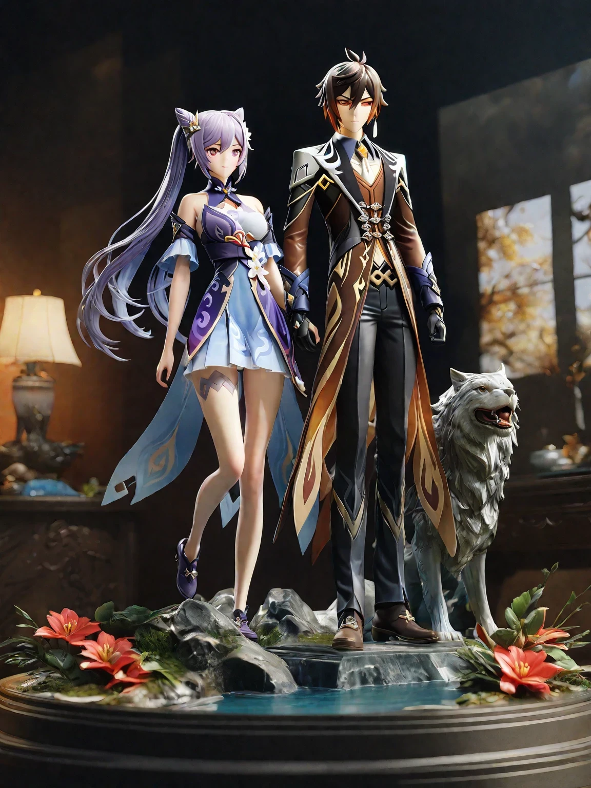 diy17，Highest quality, ultra-high definition, masterpieces, 8k, realistic, anime styled, 3d render，araffe statue of a woman with blue hair and a blue dress, keqing from genshin impact, 3 d render character art 8 k, 8k high quality detailed art, zhongli from genshin impact, anime figurine, ( highly detailed figure ), anime highly detailed, game cg, 8k octae render photo, super highly detailed