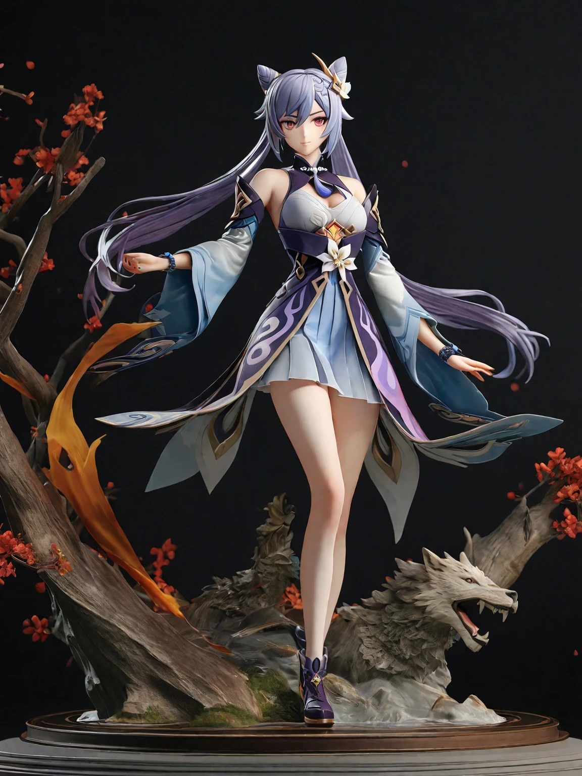 diy17，Highest quality, ultra-high definition, masterpieces, 8k, realistic, anime styled, 3d render，araffe statue of a woman with blue hair and a blue dress, keqing from genshin impact, 3 d render character art 8 k, 8k high quality detailed art, zhongli from genshin impact, anime figurine, ( highly detailed figure ), anime highly detailed, game cg, 8k octae render photo, super highly detailed