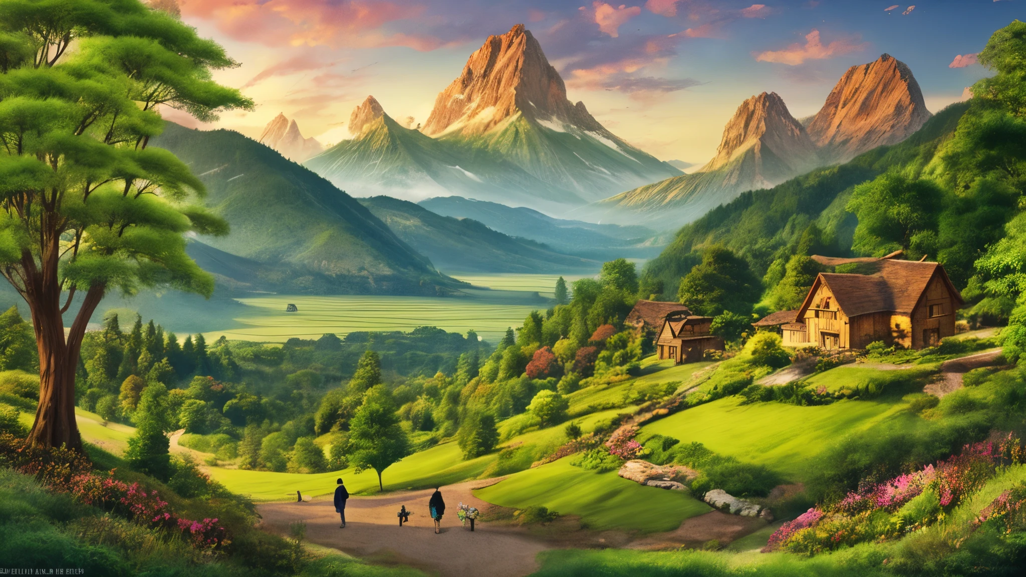 ghibli studio、Scenery of Ghibli、Ghibli style images、Ghibli style illustration、rural scenery、Ghibli-style landscape