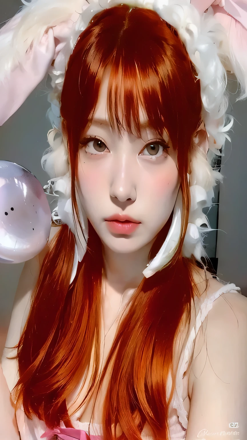 A close up of a woman with red hair wearing a bunny costume - SeaArt AI