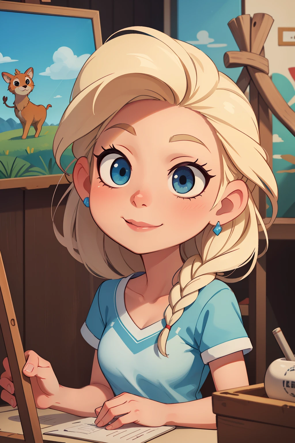 elsa, oil painting, simplified, easy for kids, ((best quality)), ((masterpiece)), (detailed), perfect face