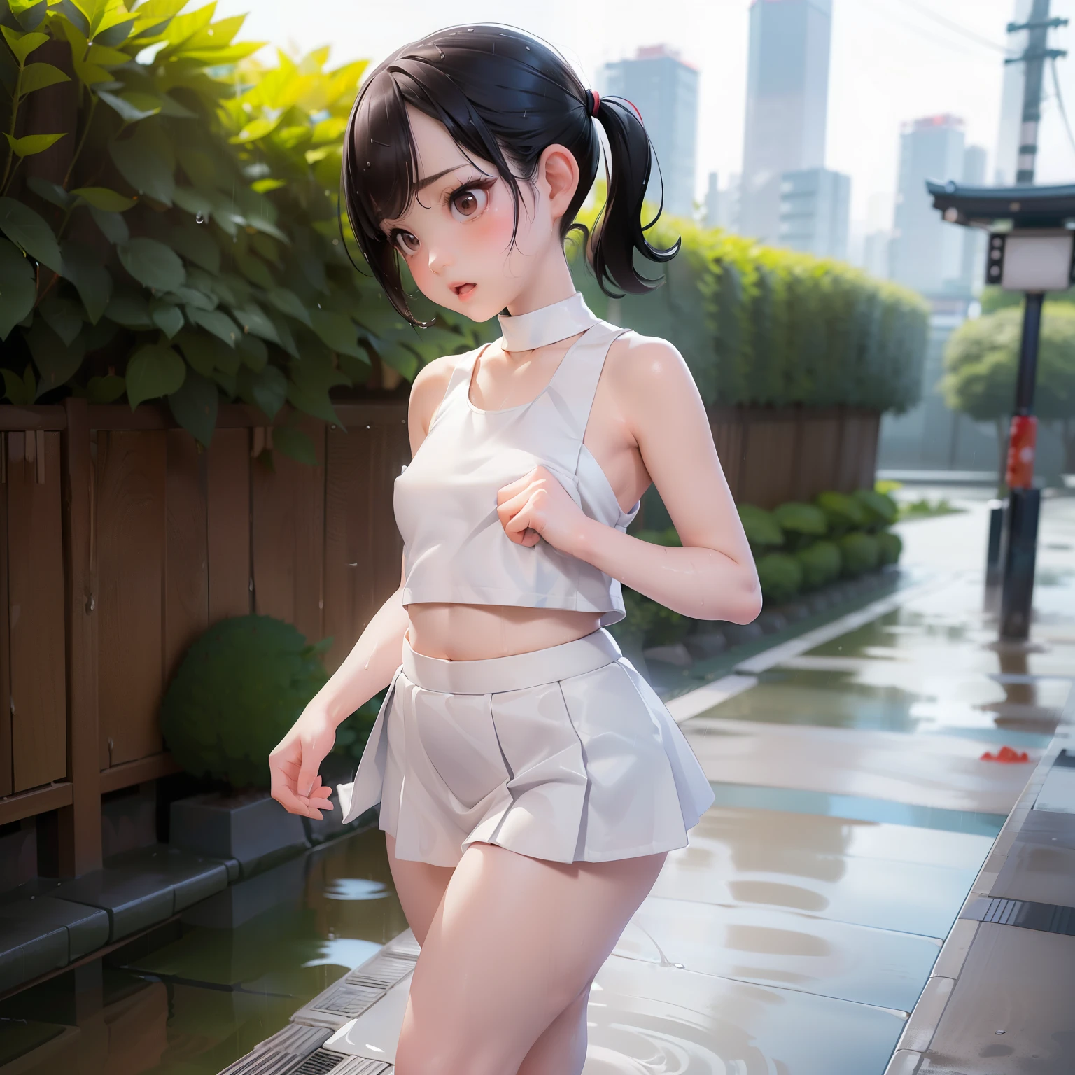 Anime girl in a short skirt and top posing for a picture - SeaArt AI