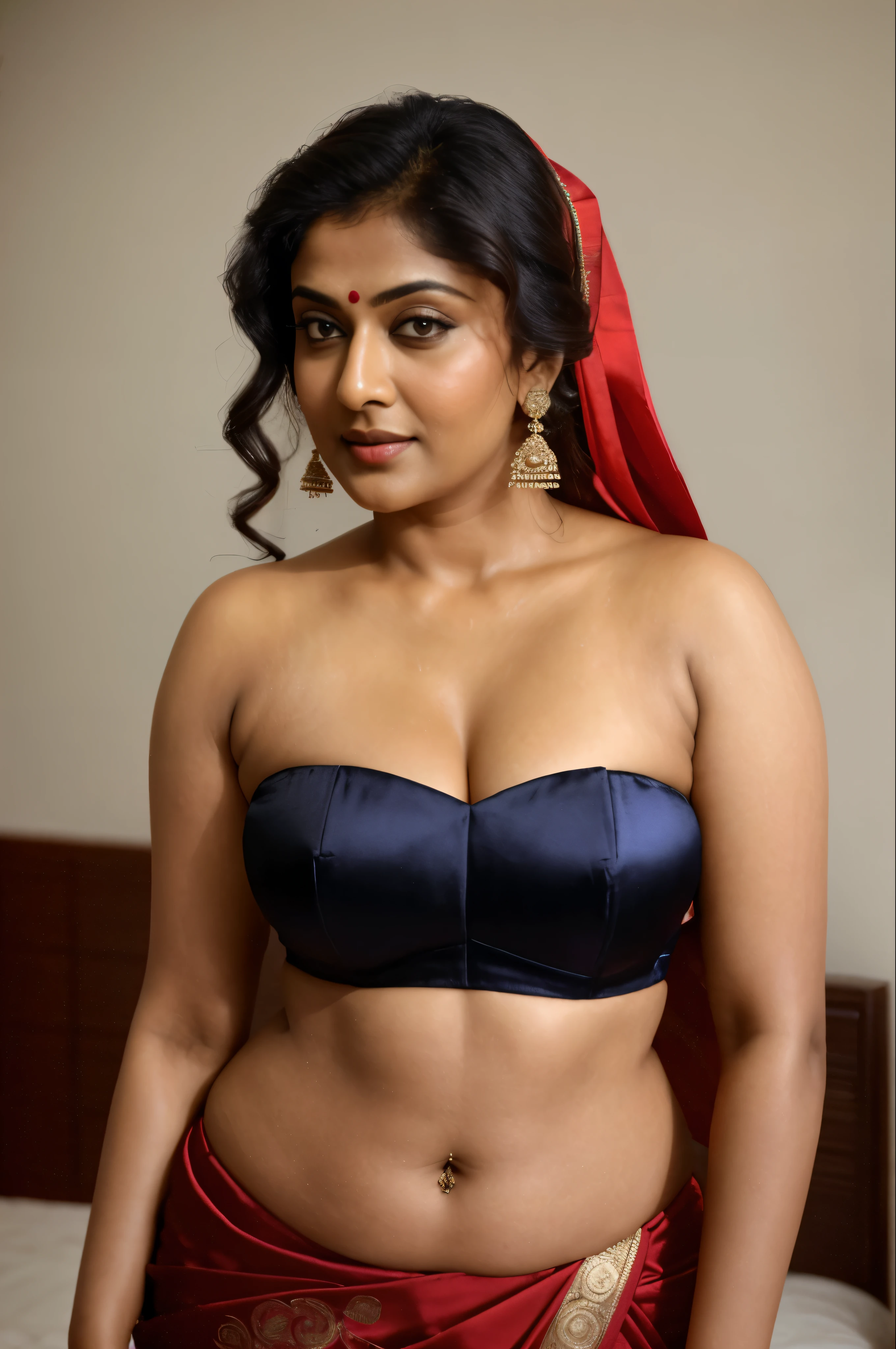 Anusha hot cleavage photos in sari sari - SeaArt AI