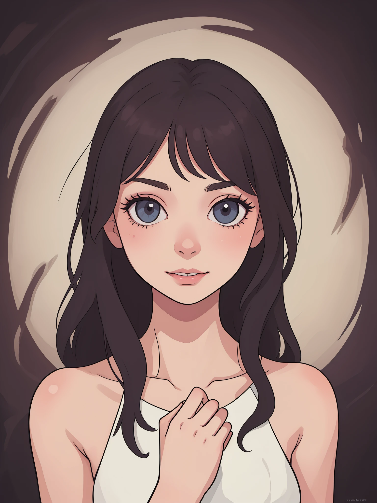 A cartoon girl with long black hair and blue eyes - SeaArt AI