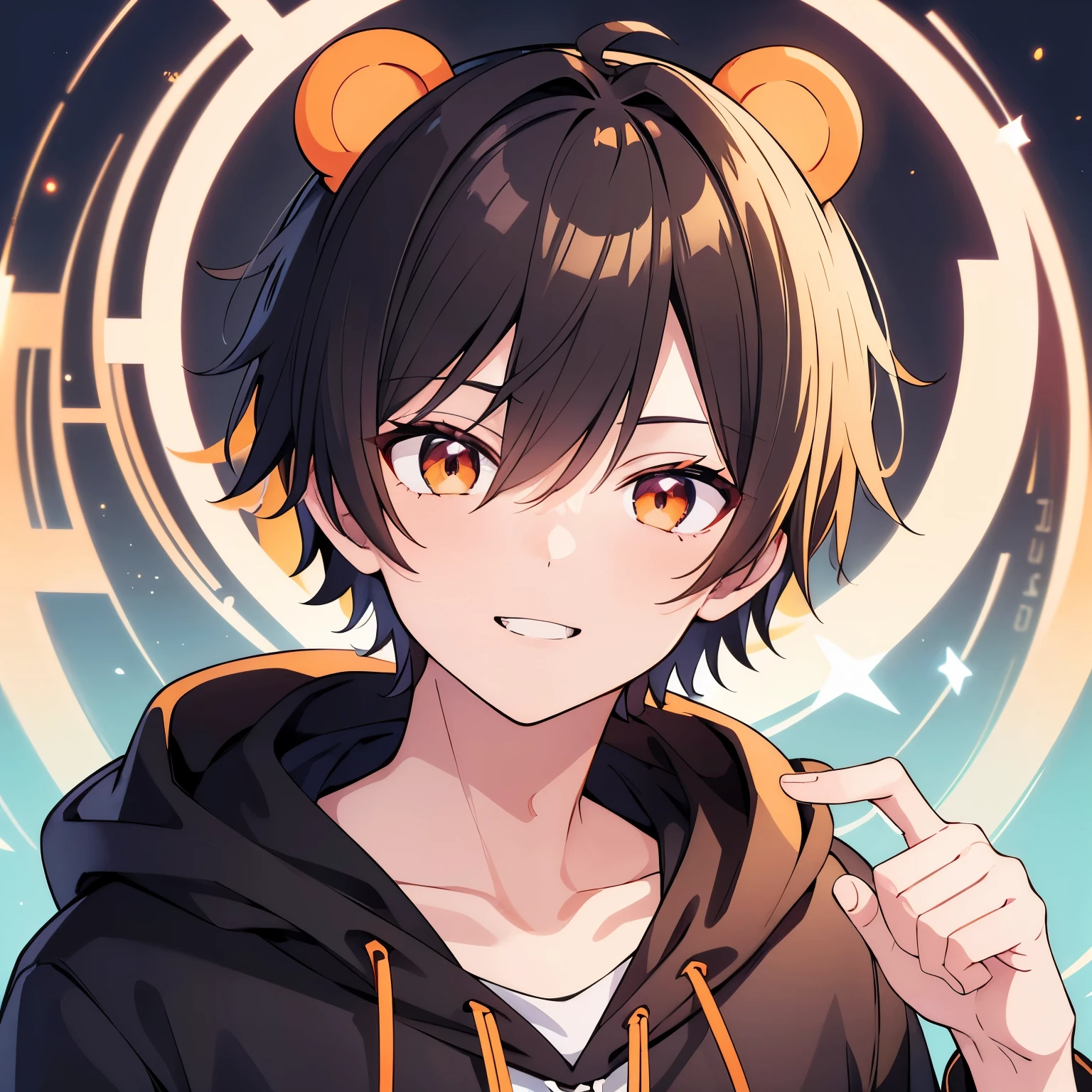 Anime boy with brown eyes and black hair in a hoodie SeaArt AI