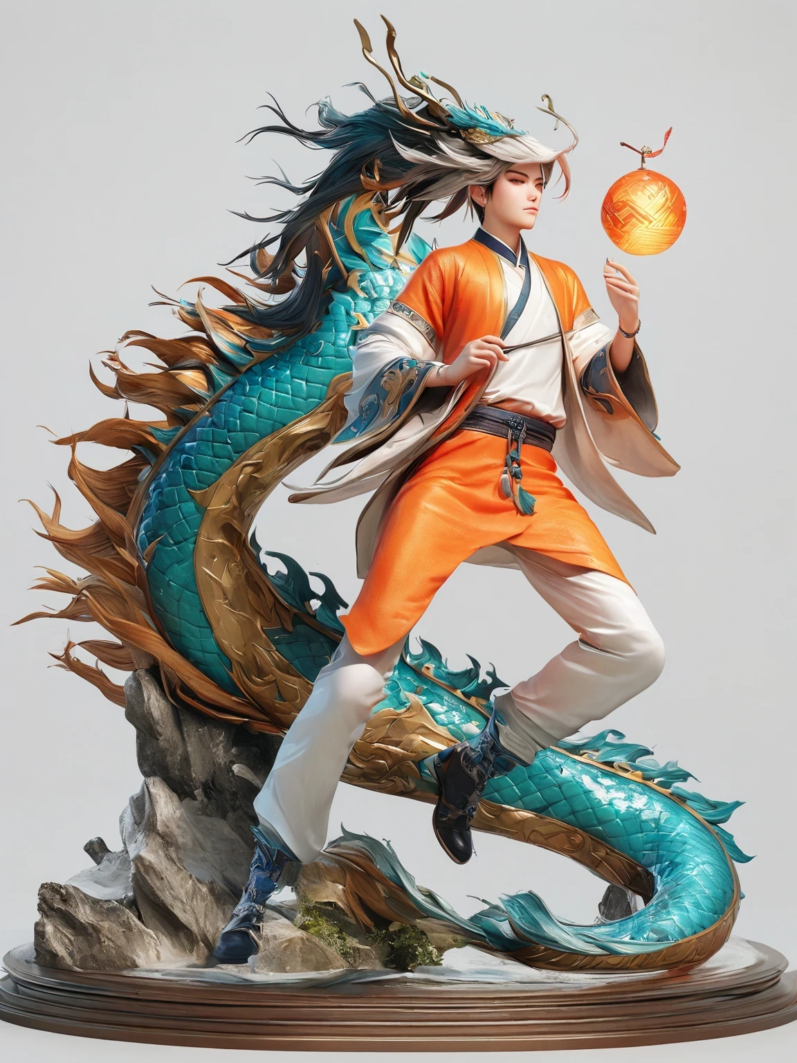 diy14，Highest quality, ultra-high definition, masterpieces, 8k, realistic, anime styled, 3d render，(costume design), dragon elements, Chinese style, full body close-up, flowers, white Hanfu, ink danqing, fantasy style clothing, Chinese clothing, Hanfu, flowing dragon silk, clothing design, smooth cyan tight clothes set, spirit, clothing, game, 8k, fantasy, magical, amazing