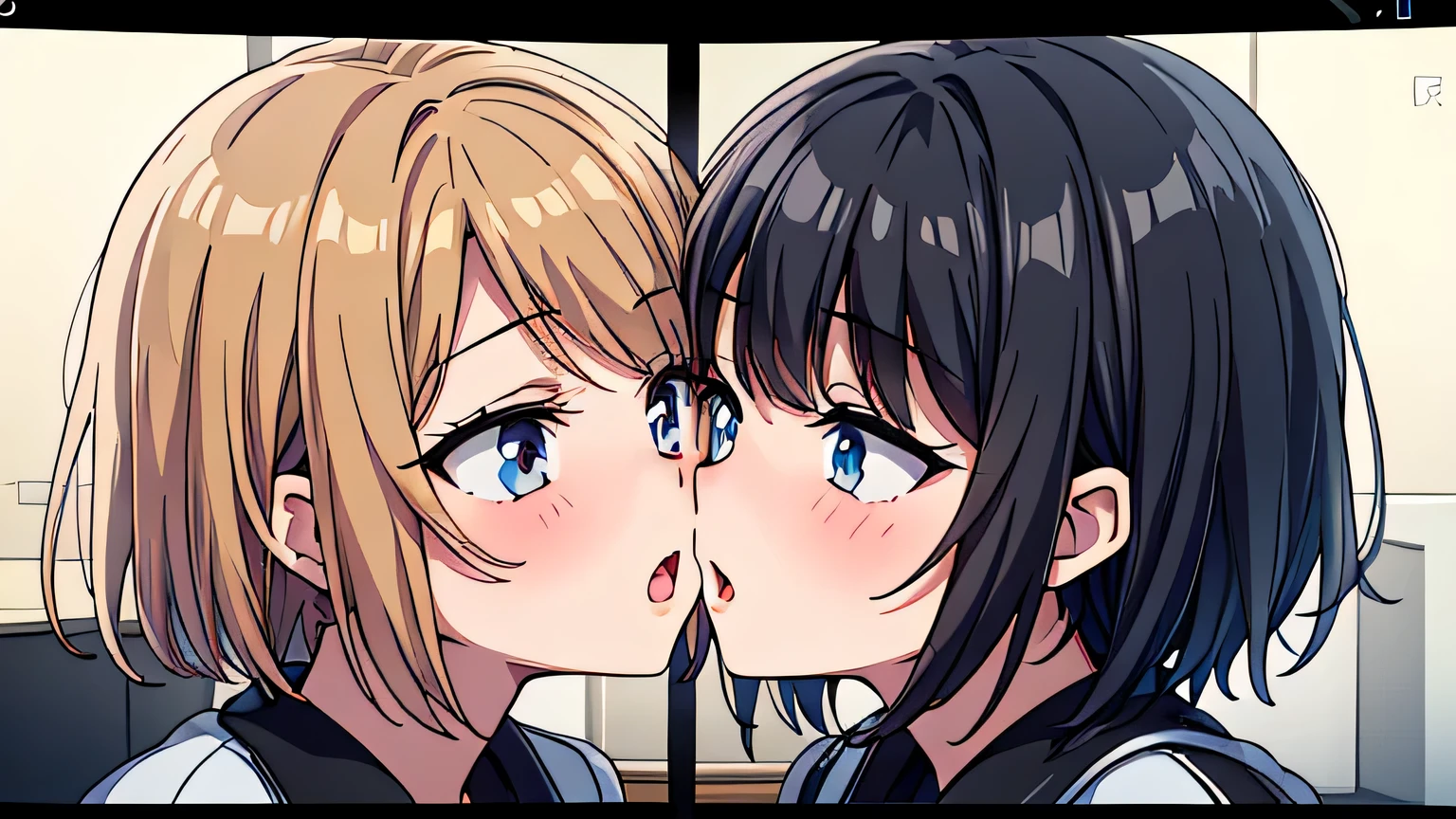 Anime image of two girls kissing each other in a room - SeaArt AI