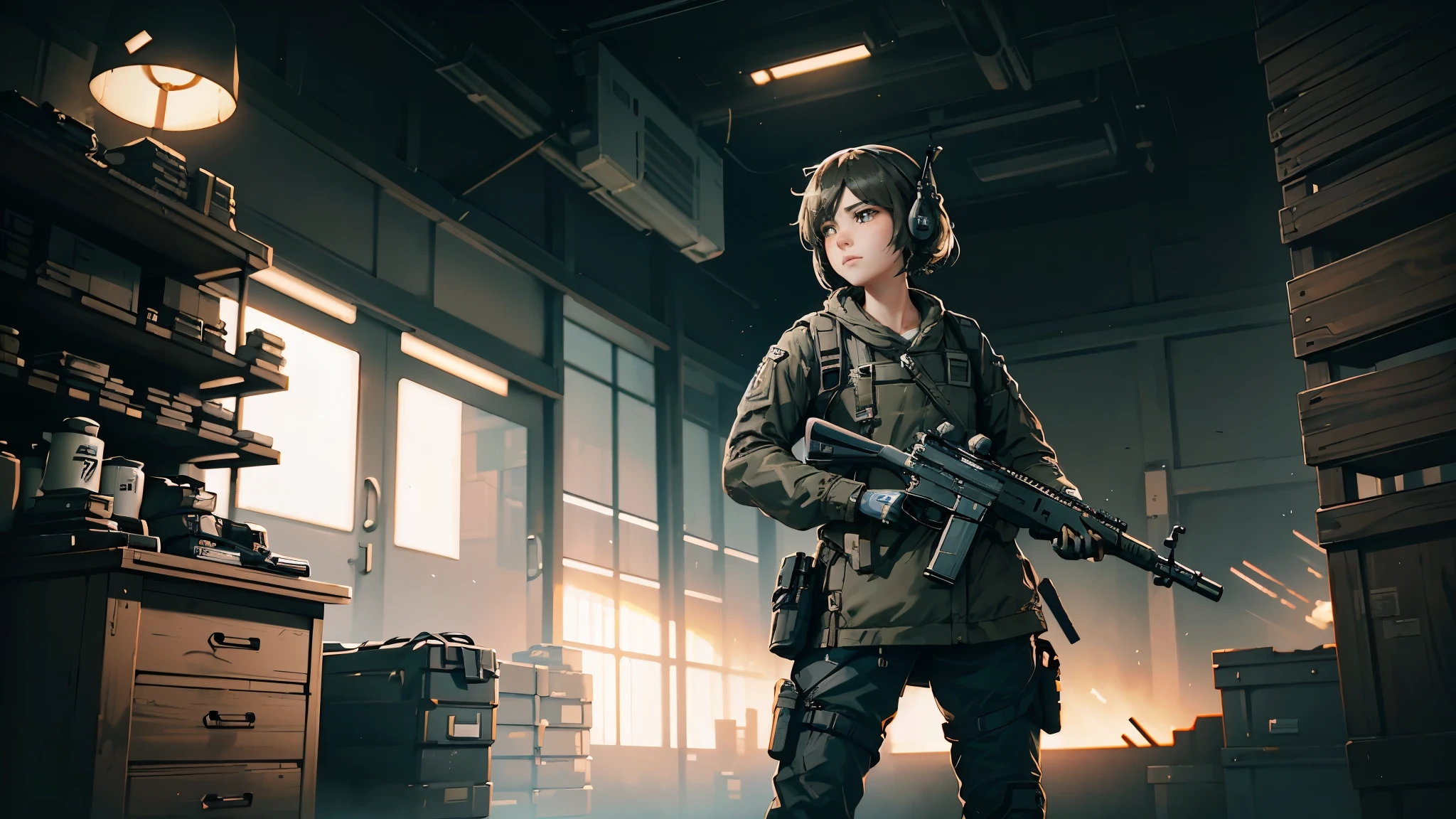 There&#39;s a woman flying in the air with a gun, Popular topics on cgstation, cgstation trends, girls frontline universe, cgsociety and fenghua zhong, Inspired by Leng Mei, Game CG, HD cg society, Girls Frontline CG, From Girls Frontline, m4 sopmod ii girls frontline, mobile game style, girls frontline style