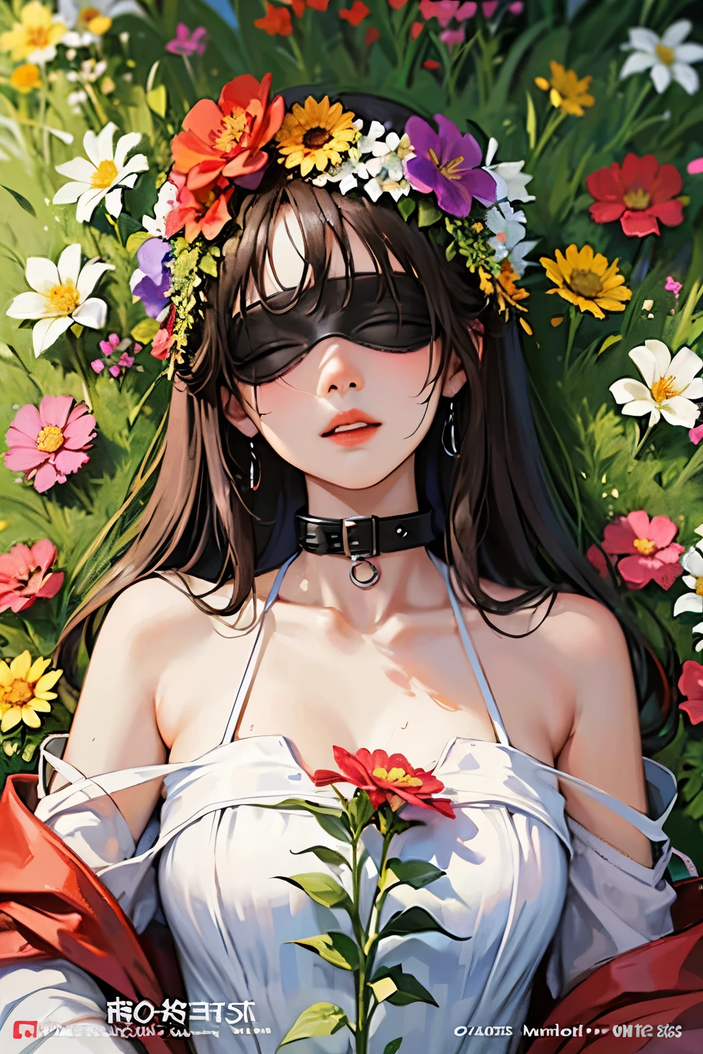 Collared Girls Porn - Anime girl with flowers in her hair laying on the ground - SeaArt AI