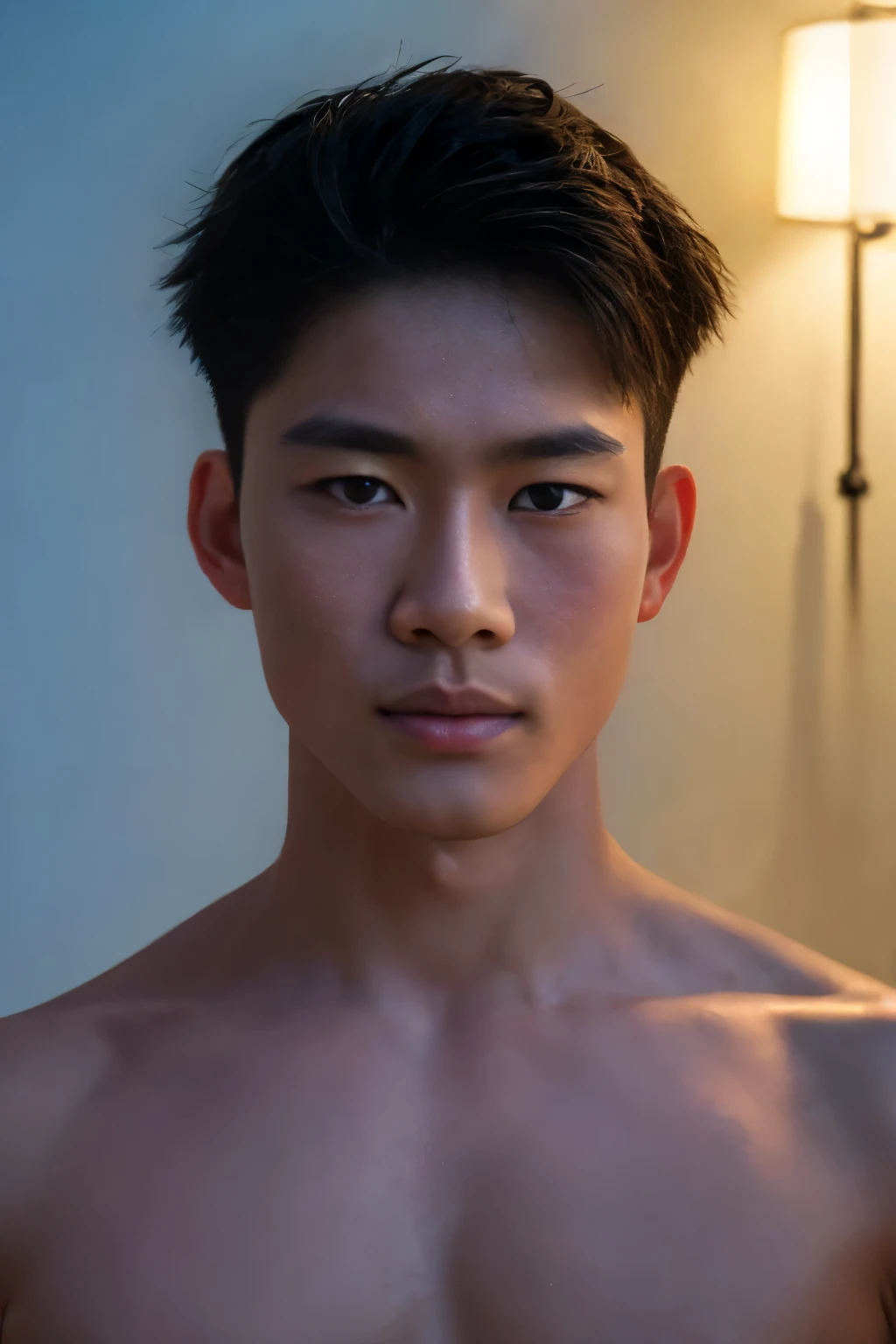(best quality, ultra-detailed, photorealistic:1.37), (male, young) mannequin, (Korean, attractive) man, (realistic, detailed) facial features, (expressive, intense, euphoric) expression, (top view, top angle), (bedroom scene), (soft lighting), (subtle. ecstasy), (gentle, tranquil atmosphere), (slight blurriness, shallow depth of field), (discreet, sensual, minimalistic) decor, (smooth, porcelain-like) skin, (subtle, uplifting) color palette, (subtle, delicate) shadows, (minimal, clean) background