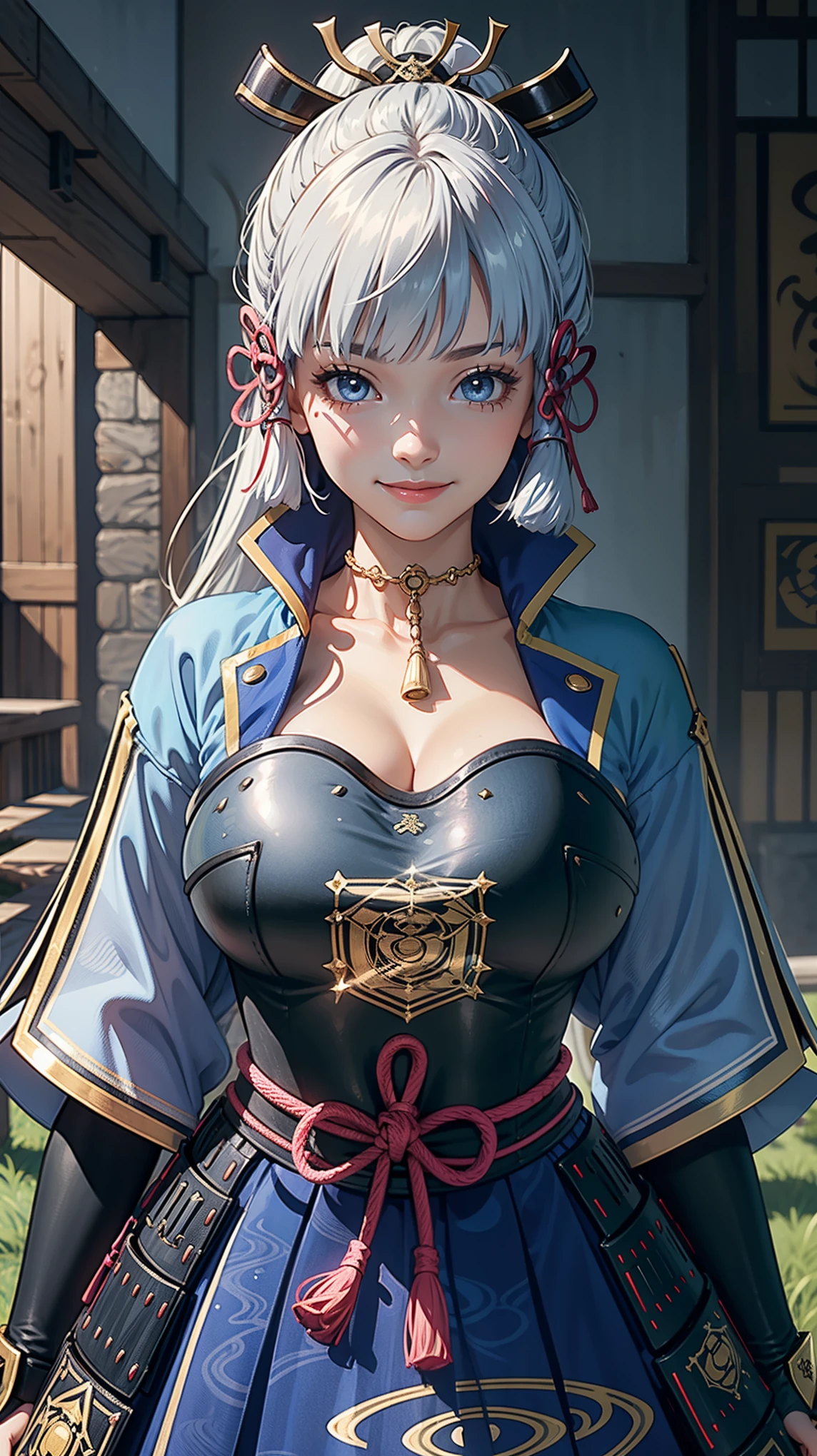 Masterpiece, high quality, 8k, ultra detailed, detailed face, huge breast, detail face ,smile, standing, official art,  kamisatoayakadef