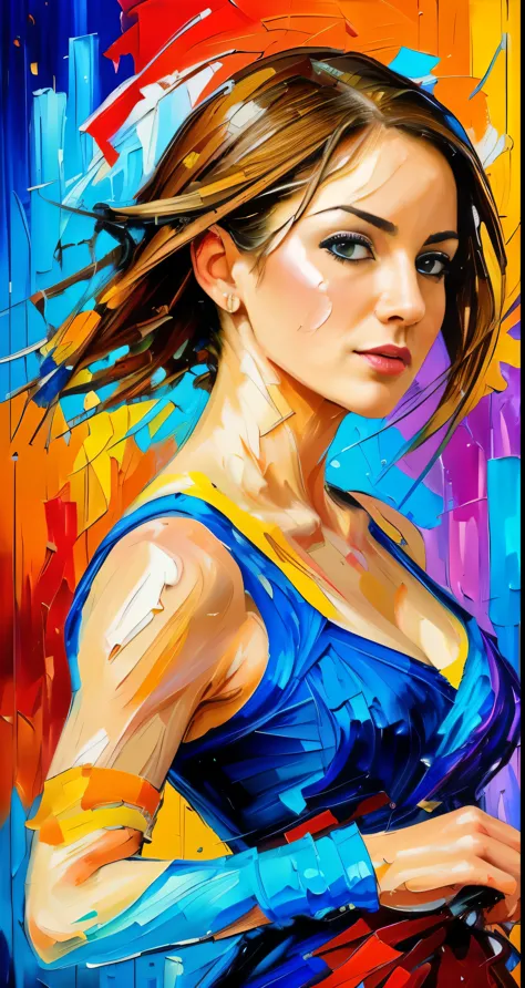 ((speed paint) +++ female portrait, expressive and vibrant, palette knife painting brings the impressionist style to life, brisk...