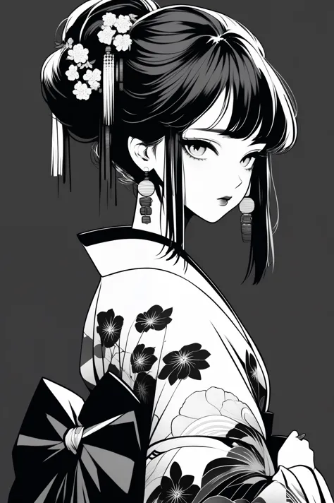(best quality, sketch:1.2),realistic,illustrator,anime,1 girl, detailed lips, kimono,custom, neon gradient, dark background,neon...