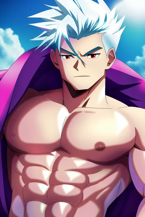 gohan_beast, male focus, 1boy, red eyes, solo, spiked hair, white hair