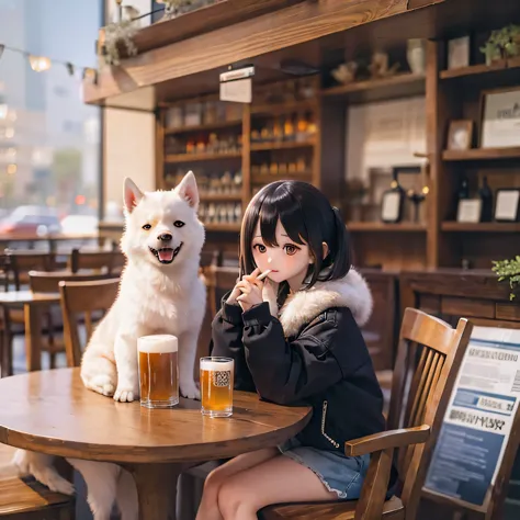 
shiba inu girls drink beer at a pub