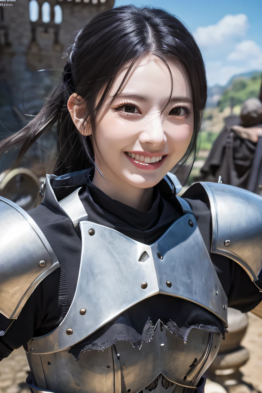 A close up of a woman in a knight costume posing for a picture - SeaArt AI