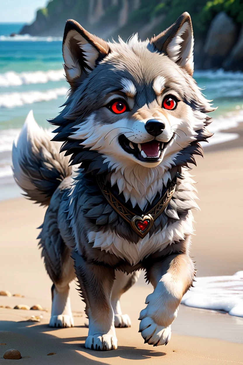 (((furry wolf))), ((gray wolf)), (chibi), bad Wolf, with red eyes, beach, pants or shorts, furry body full-length frontal view, flight phase during running, legs above the ground, fast running, Hyperrealistic art high-quality portrait flat matte drawing of a cute Nendoroid and cartoon style, anime flat style, thick drawing, medium close-up", (solo:1.2), photorealistic:1.5, 8k, texture skin, realistic skin, detailed skin, highest detailed, extreme detailed, 8k wallpaper, colorful, (dark magic), ring with the stone, (intricate details), (hyperdetailed), 8k hdr, high detailed, lot of details, high quality, soft cinematic light, atmospheric perspective (focus on), color Ink wash painting, Extremely high-resolution details, photographic, realism pushed to extreme, fine texture, incredibly lifelike,