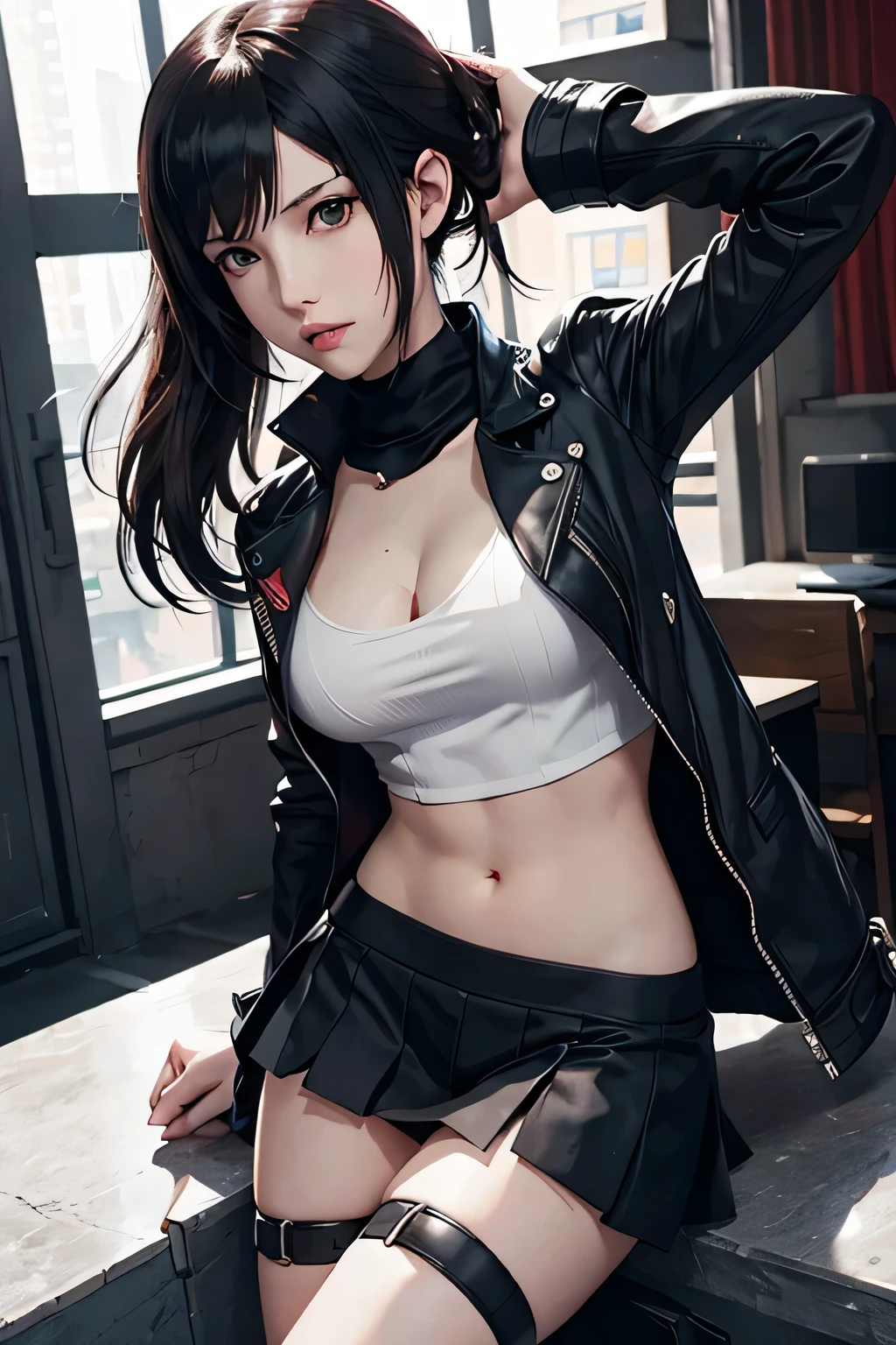 Tifa Lockhart Wearing A Shujin Academy uniform From Persona 5, in the art style of persona 5, Shigenori Soejima