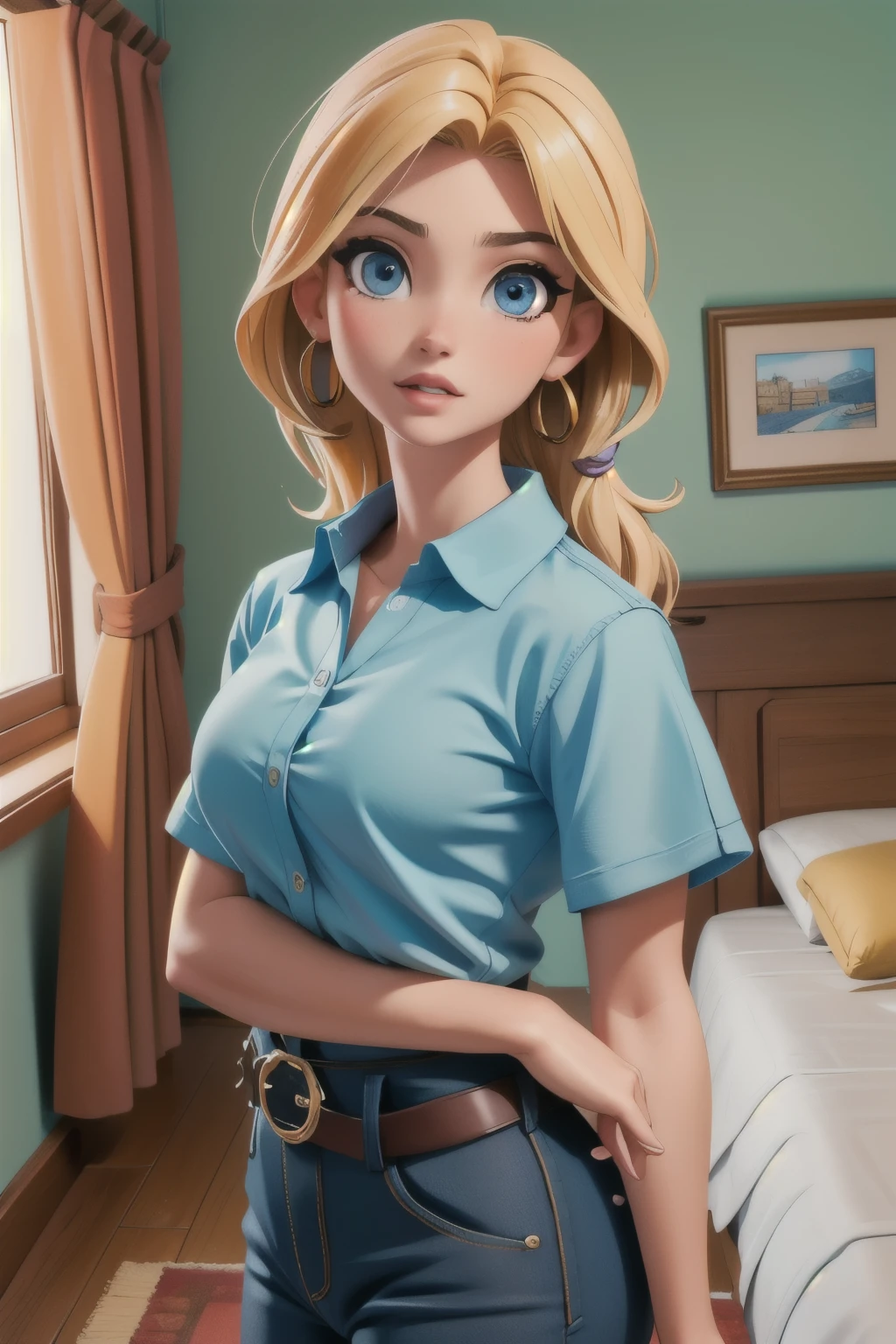 1 chico, (Masterpiece), high quality, Best Quality, high detailed, pretty face, Perfect eyes, 4k, CG, Unit, unreal engine, , glasses, short blonde hair, neck, room, dynamic view