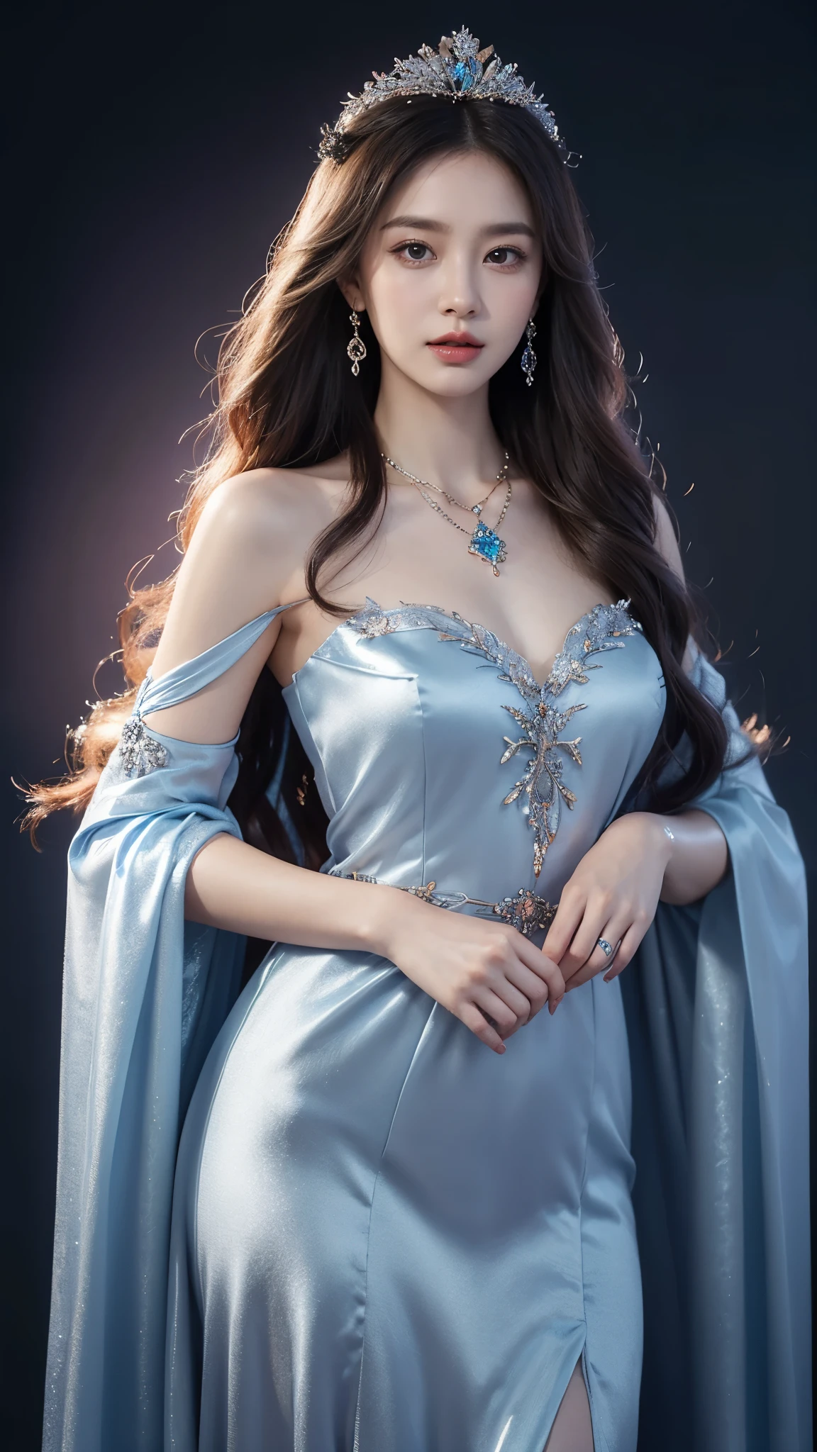 Da war eine Frau in einem rosafarbenen Kleid，eine Halskette tragen,((eine wunderschöne Fantasiekaiserin).inspiriert von Sim Sa-jeong，Azure.detaillierte Haare,Winterprinzessin,LCE Prinzessin,Guvez-Steville-Kunstwerk,8K)),Fantasie Ästhetik!.Guviz,Eiskönigin,8k hochwertige, detaillierte Kunst.