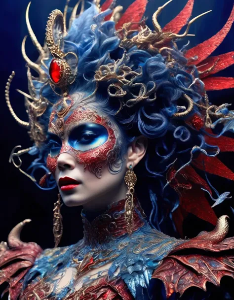 gothic style red，greek mythology medusa wearing a very strange costume，（human head snake body），（hair made of countless snakes），（...