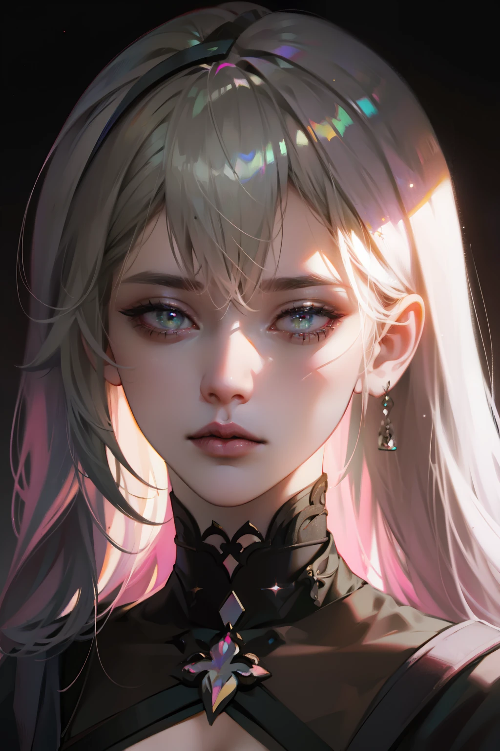 Frau mit blonden Haaren, grünen Augen, rosa Batt und schwarzem Oberteil, realistischer Kunststil, Rossdraws Porträt, Artgerm portrait, Realistischer Anime-Kunststil, Realistische digitale Kunst in 4K, Realistische digitale Kunst in 4K, 8K Artgerm Bokeh, deviantart artstation cgscosiety, ArtGerm extrem detailliert, erstellt mit Anime Painter Studio, Digitale Malerei von RossDraw