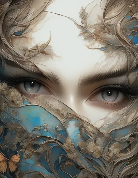 continuous art style, portrait, Beautiful detailed