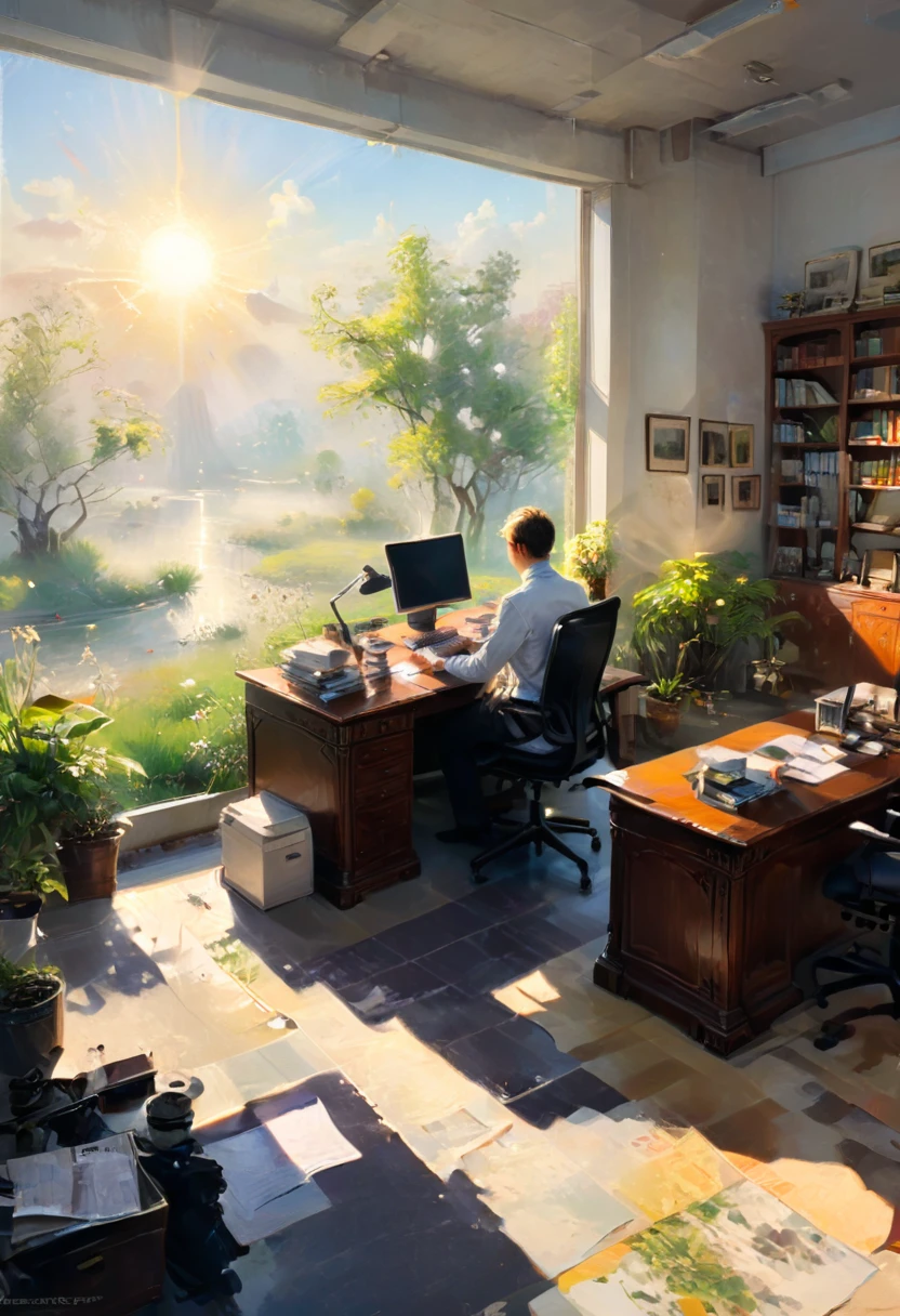 Spring Morning, cafe, sunlight, masterpiece, perfect composition, best quality, ultra-detailed, intricate details, Professional, official art, Representative work