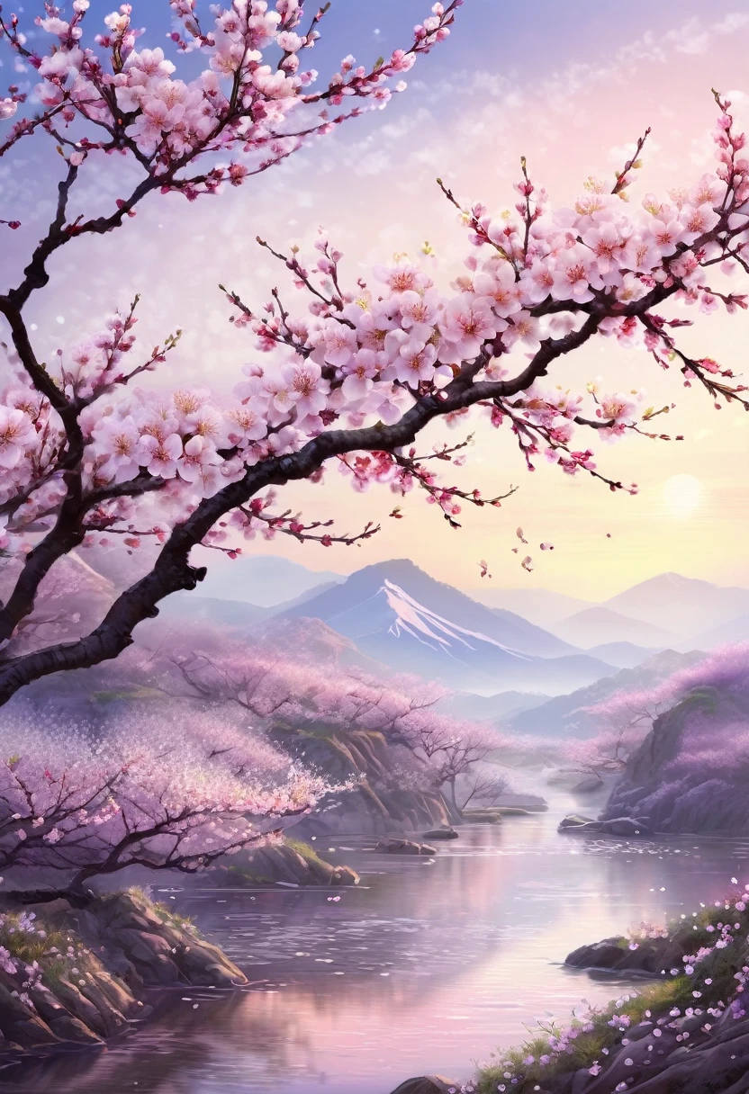 
                   Plum blossoms are in full bloom on a spring morning. Plum blossoms are blooming on the branches.，Blooms with pure white or pink flowers，Add a touch of beautiful color to spring。

                               Intricate beauty, Intricate artwork detailed textured morning scene.Early morning light detailed fantasy digital art 