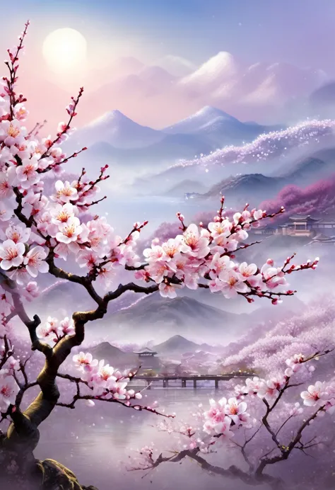 
                   Plum blossoms are in full bloom on a spring morning. Plum blossoms are blooming on the branches.，Blooms with...