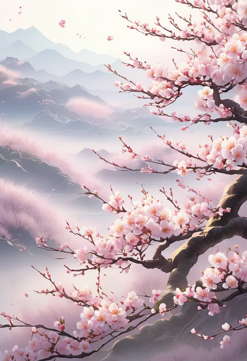 
                   Plum blossoms are in full bloom on a spring morning. Plum blossoms are blooming on the branches.，Blooms with pure white or pink flowers，Add a touch of beautiful color to spring。

                               Intricate beauty, Intricate artwork detailed textured morning scene.Early morning light detailed fantasy digital art 