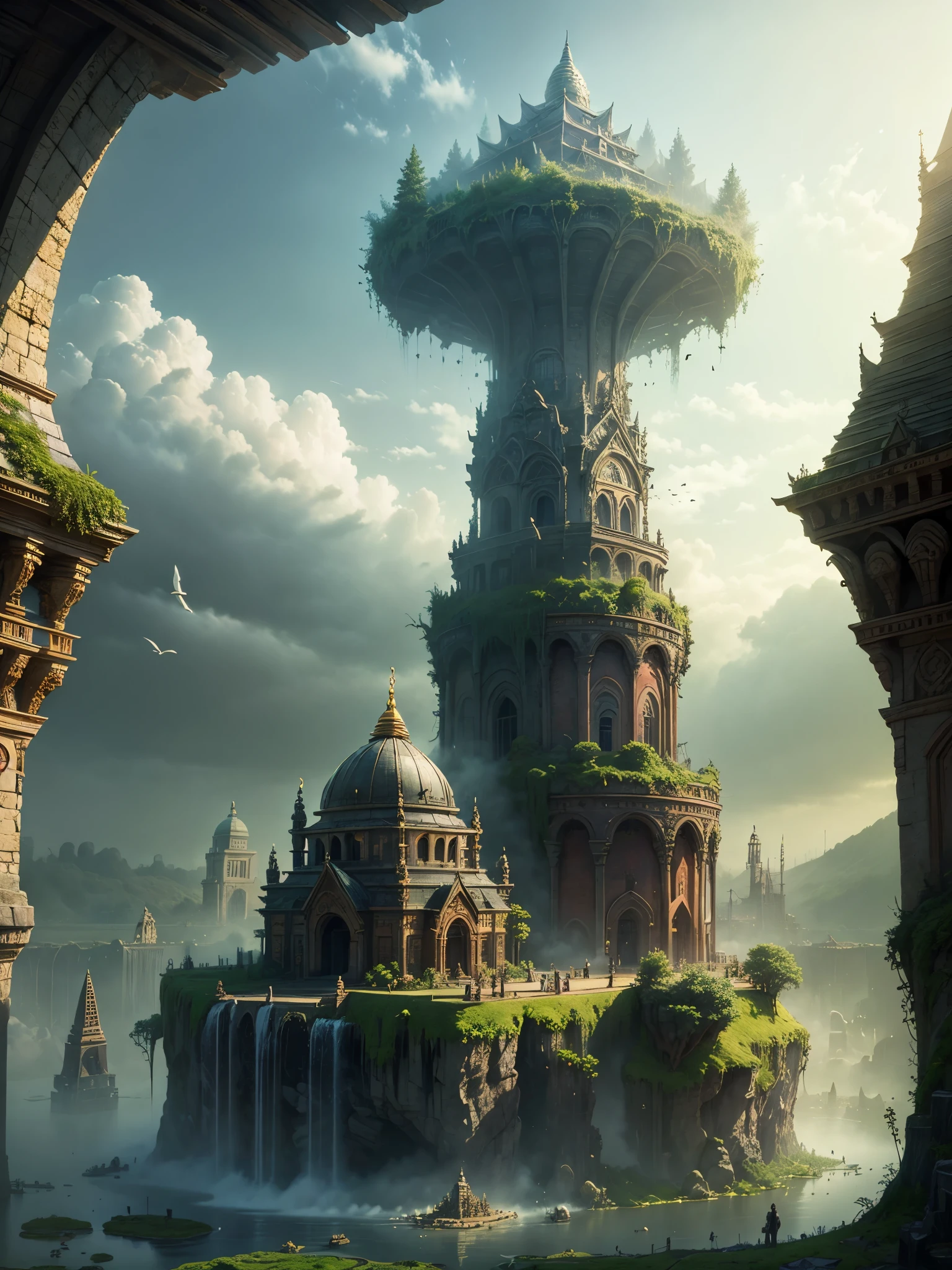 Temple, Field, Flying Island, Masterpiece, Unreal Fantasy