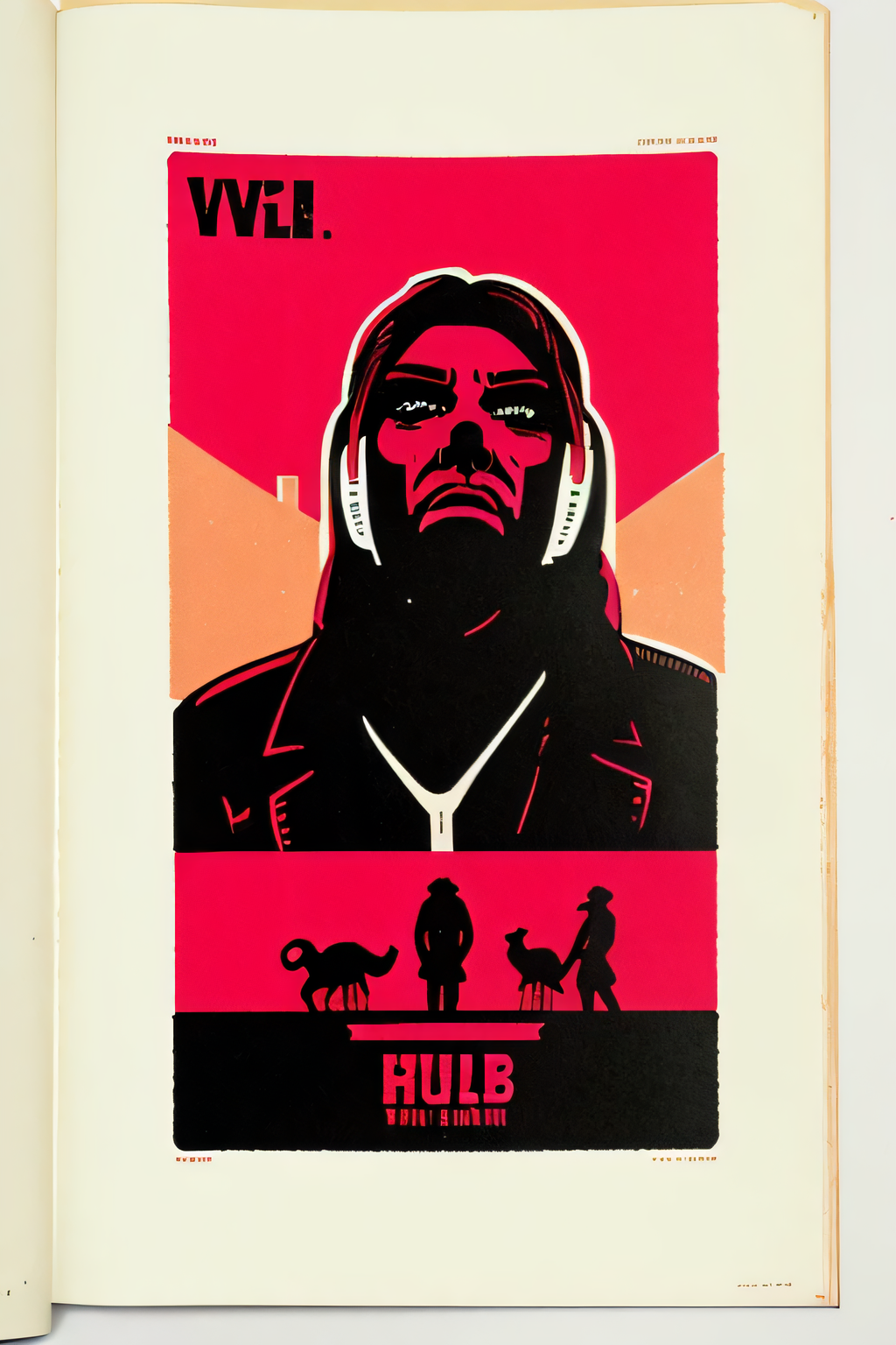 Hotline Miami, at the Bullfights. Great design and composition, Lino Cut Print, worn and bad print effects, vector print, flat illustration, ultra detailed, high quality, extremely fine and beautiful design, award winning, masterpiece, sharp focus, 8K, VSML, GBH