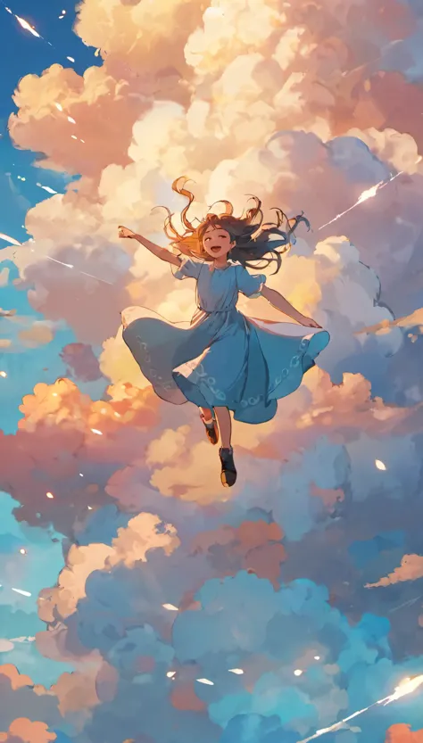 masterpiece, highest quality, movie stills, 1 girl, cloud girl, floating in the sky, close, bright, happy, warm and soft lightin...