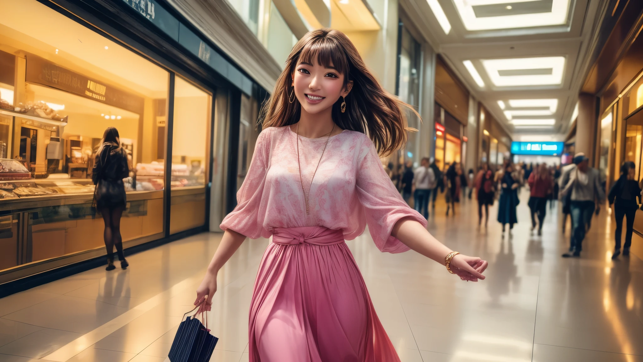 (best quality,4k,8k,highres,masterpiece:1.2),ultra-detailed, College Girl shopping in a mall, strutting her stuff, Smiling and laughing, Flirting with the viewer, HDR, 8k, absurdres, cinestill 800, sharp focus, add_detail:3 (solo woman) AIKA