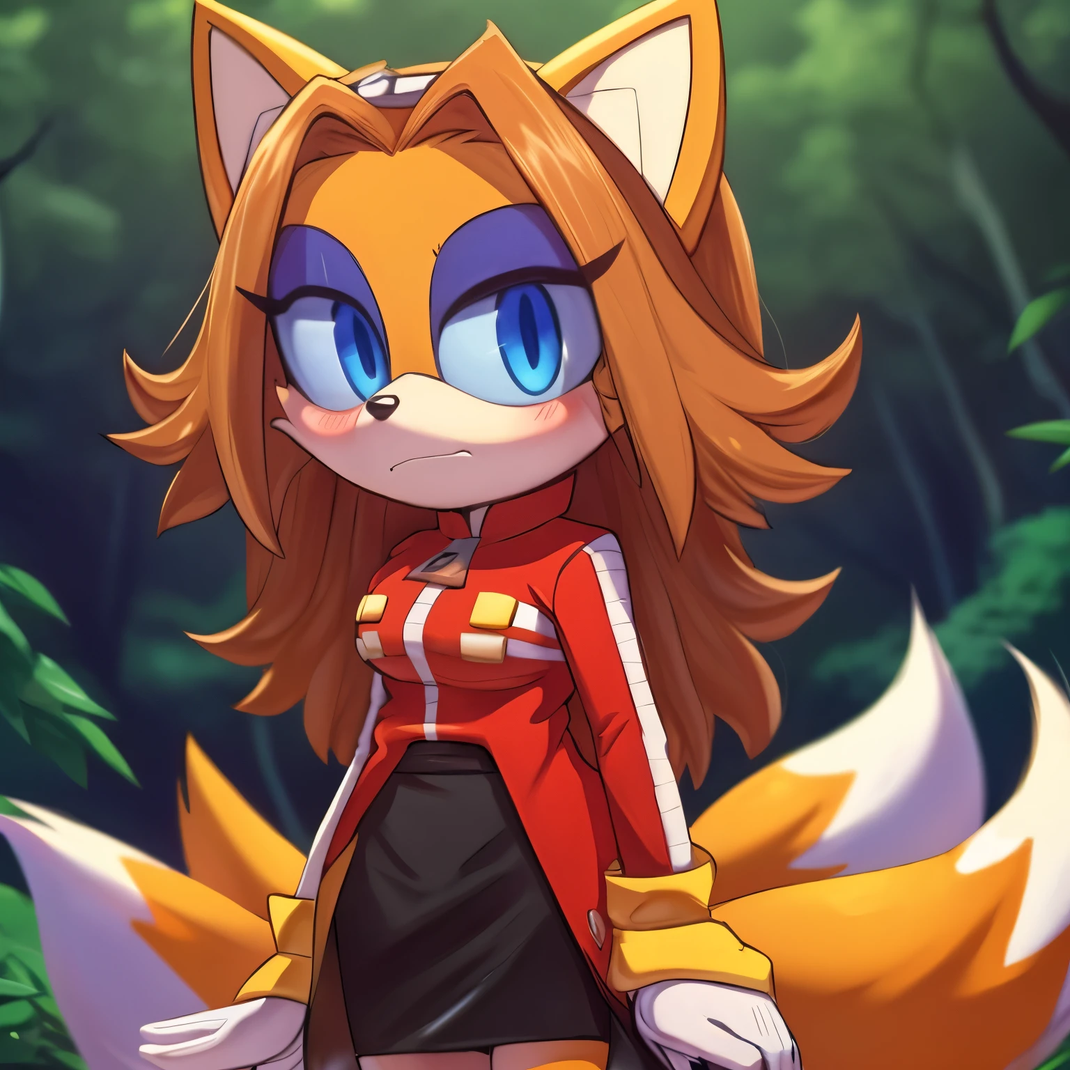 Sonic the hedge girl in a red jacket and black skirt - SeaArt AI